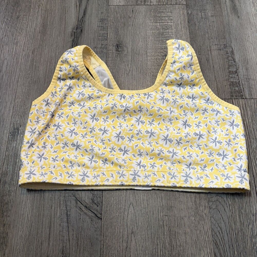 Brooks Large Sports Bra Yellow Floral Uplift Meshback Wireless Size XL Coolmax